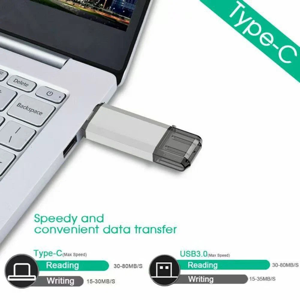 Novo Pendrive OTG 2 em 1 de 16 TB (USB 3.0 e Tipo-C) para iPhone, Samsung, Huawei, Xiaomi, Android e Notebook