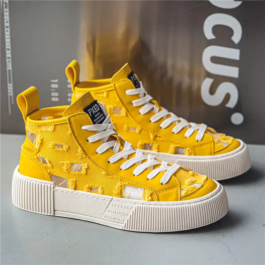 Tênis de Lona ALITWISHS Plataforma de Renda Novo Design Amarelo / Branco / Preto // Masculino Casual // Sapatos de Alta Qualidade // Sapatos de Skate para Homem