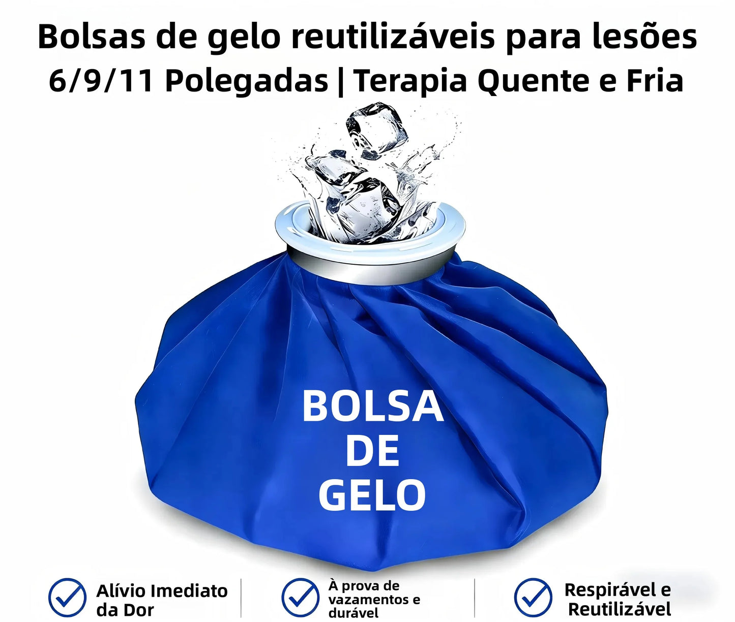 Bolsa de Gelo Reutilizável p/ Terapia Quente e Fria // Bolsa de Gelo em TPU à Prova de Vazamentos // Para Lesões Esportivas // Alívio da Dor, Inchaço, Entorses e Dores Musculares.
