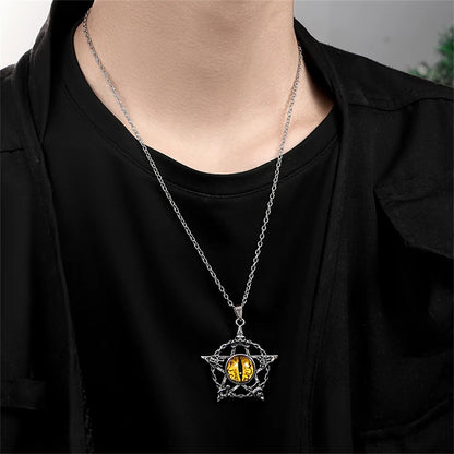Colar c/ Pingente // Força e Proteção // Unissex // Estilo Punk Retrô // Forma de Pentagrama Devil's Eye  // Colar de Metal não Ajustável // Joia da Moda p/ Presente.