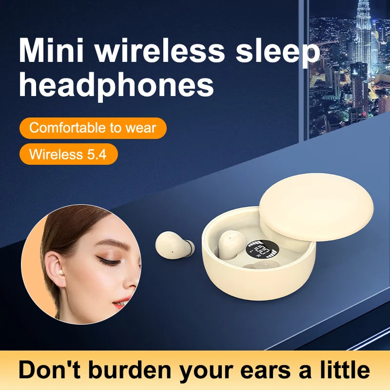 Fones de Ouvido Invisíveis p/ Dormir // Mini Fones de Ouvido Bluetooth TWS // Fones de Ouvido Sem Fio com Microfone // HD Call Semi-Intra-Auriculares c/ Redução de ruído