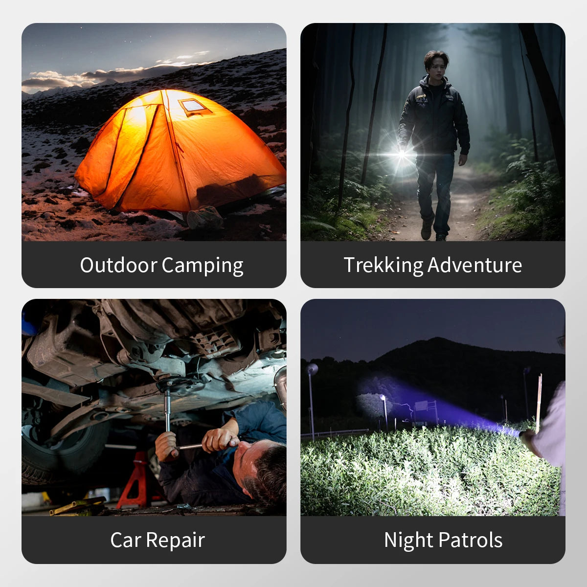 Lanterna LED Potente Warsun // Recarregável por Imã // Portátil // c/ 8 Modos de Iluminação // Ideal p/ Camping, Trilhas e Emergências.