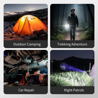 Lanterna LED Potente Warsun // Recarregável por Imã // Portátil // c/ 8 Modos de Iluminação // Ideal p/ Camping, Trilhas e Emergências.