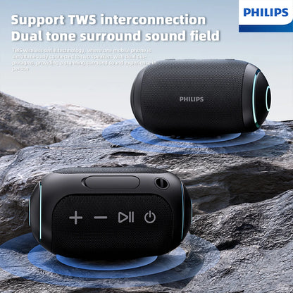 Caixa de Som Portátil Sem Fio Philips TAS3209 p/ Uso Externo // Com Iluminação Colorida // Bateria de 1800mAh e Som Incrível p/ Acampamentos