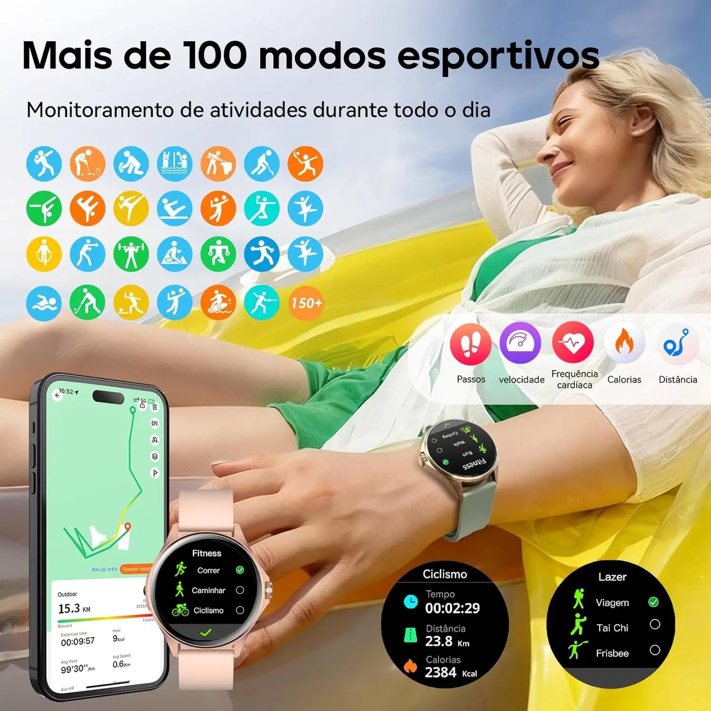 Relógio Feminino AURAFIT ELLA 1  AMOLED 1,32" // 150+ Modos Esportivos// Monitor Ciclo Menstrual // Saúde // Android/iOS