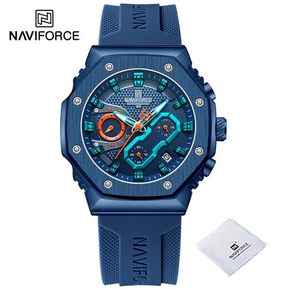 Relógio Banda de Silicone Macio NAVIFORCE // Para os Amantes do Esporte // Quartzo / Calendário / Cronógrafo // Relógio Casual Resistente à Água