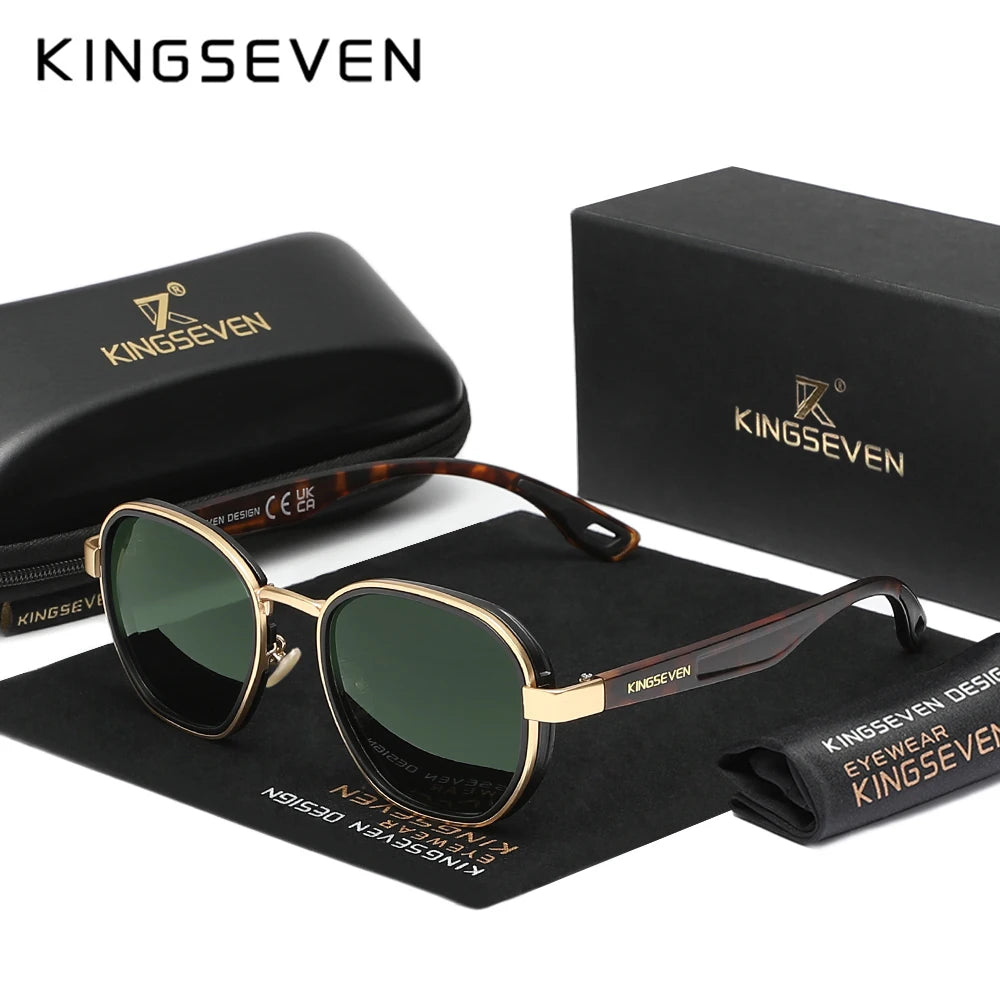 Óculos de Sol Originais da Marca KINGSEVEN // Polarizados, UV400, Luxo // Óculos Femininos // Armação Redonda // Estilo Casual e Moderno p/ Uso Externo.