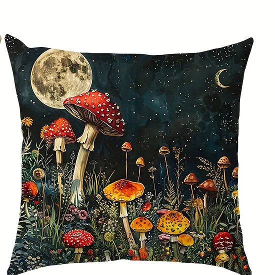 Capa de Almofada Quadrada 4 Tamanhos // Com Estampas de Cogumelo e Flor // Para Decoração de Sala de Estar/Sofá.