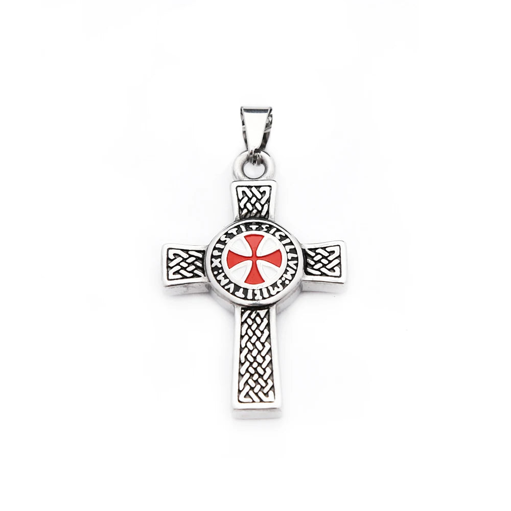 Vintage Punk 316L Stainless Steel Templar Red Knight Cross Pendant Necklaces For Men Boys Fashion Amulet Jewelry Gifts Wholesale