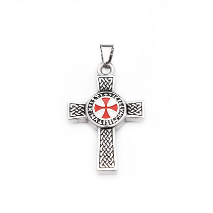 Vintage Punk 316L Stainless Steel Templar Red Knight Cross Pendant Necklaces For Men Boys Fashion Amulet Jewelry Gifts Wholesale