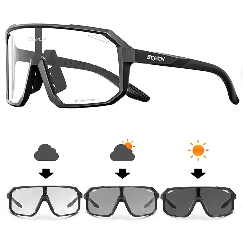 Óculos de Sol p/ Ciclismo Unissex p/ Caminhadas // Fotocromáticos SCVCN // Novos p/ Motociclismo, Bicicleta, Esportes ao Ar Livre // Proteção UV400