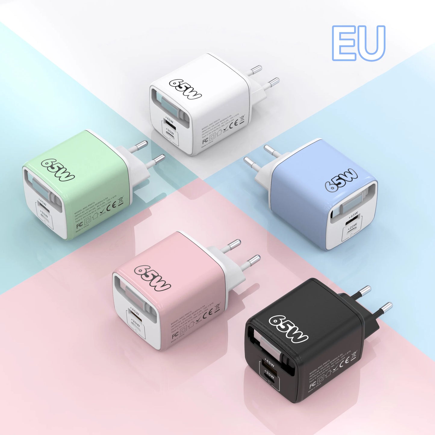 Carregador de Parede USB-C PD de 65W com Cabo USB-C Retrátil e Quick Charge 3.0 // Para iPhone 17 Pro, Samsung e Xiaomi // Padrões UE