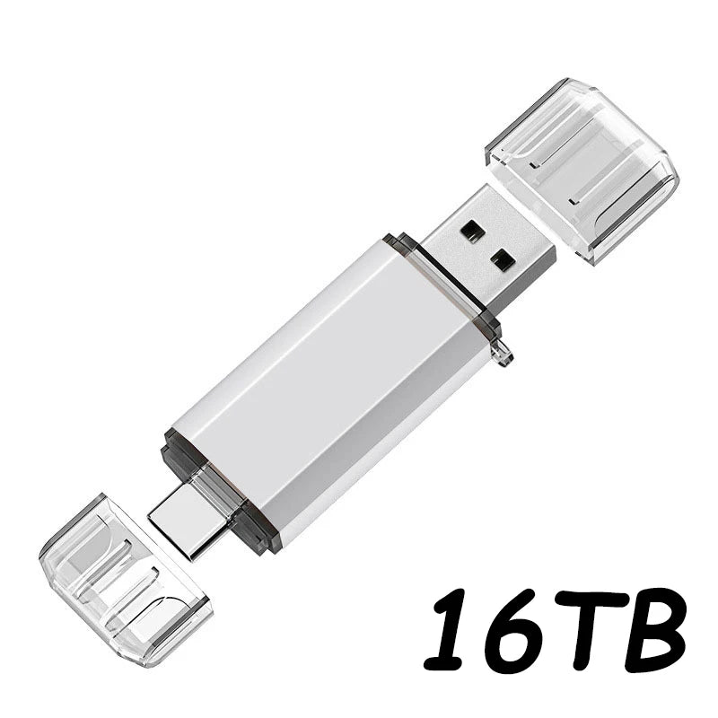 Novo Pendrive OTG 2 em 1 de 16 TB (USB 3.0 e Tipo-C) para iPhone, Samsung, Huawei, Xiaomi, Android e Notebook