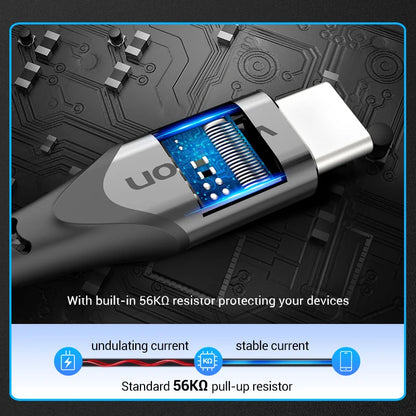 Cabo USB C Tipo C Vention Carregador Rápido // Cabo de Carregamento para Xiaomi 11T Pro Huawei Samsung S21 // 3A/5A Carregamento Rápido 3.0 USB Tipo C