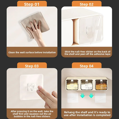 Caixa de Temperos à Prova de Umidade p/ Montagem na Parede // Para Cozinha Doméstica c/ Frascos de Condimentos p/ Sal, e Outros Condimentos.
