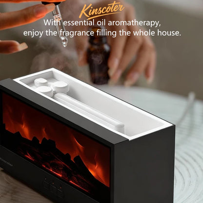 Umidificador de Ar com Efeito de Chama de Lareira e Difusor de Óleos Essenciais // Controle Remoto, Luz Noturna Ambiente Colorida // Presente Criativo