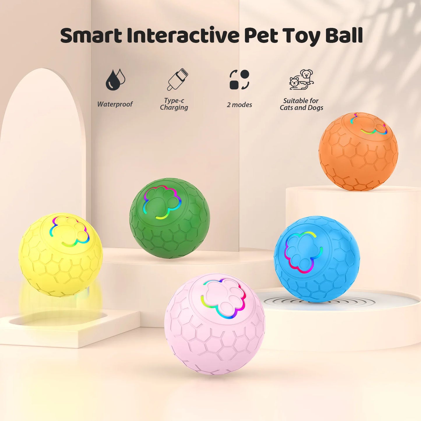 Bola de Brinquedo Inteligente p/ Cães // Eletrônica e Interativa // Com USB // Que Quica e Rola Automaticamente // Com Luzes RGB