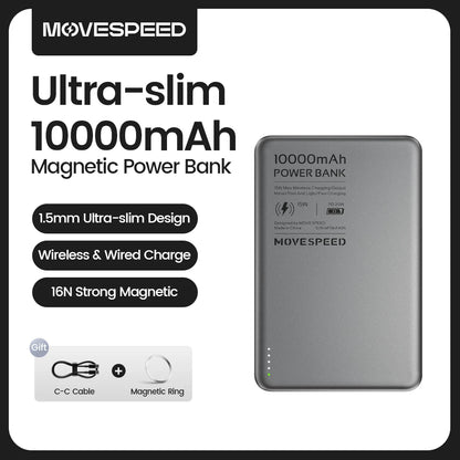 Carregador Portátil Magnético Fino MOVESPEED S10 de 10000mAh com PD20W // Bateria Externa s/ Fio p/ iPhone 16 e Samsung.