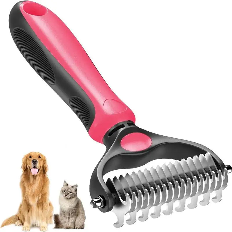 Escova 2 em 1 de Aço Inoxidável p/ Remoção de Pelos de Animais de Estimação // Removedor de Pelos de Cães e Gatos // Cortador de Nós de Pelos // Pente e Escova p/ Filhotes e gatos p/ Higiene e Remoção de Pelos Soltos.