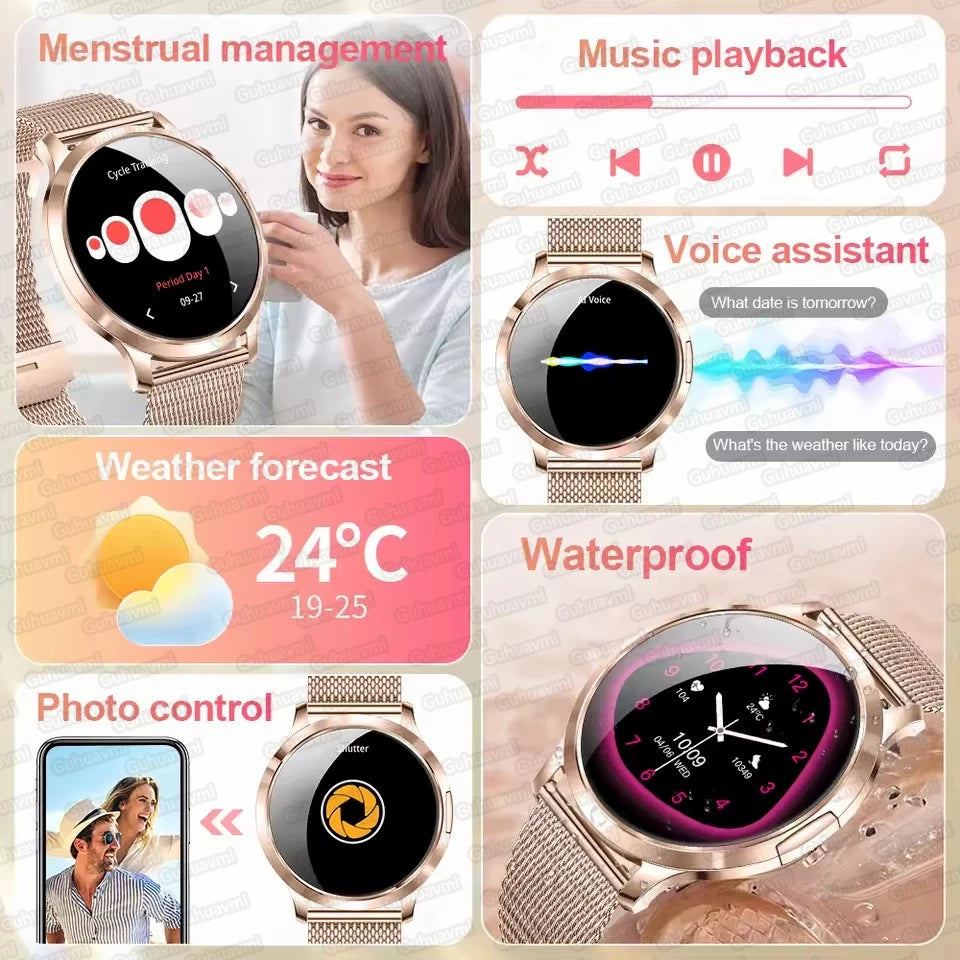 Novo Smartwatch Feminino 2026 // Presente com Tela Touch Completa de 1,32 Polegadas // Funções de Esporte e Fitness // Chamadas Bluetooth e Design Elegante