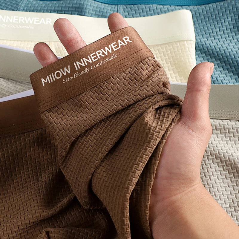 Kit com 3 Cuecas Boxer Masculinas MiiOW em Jacquard e Seda Gelada (Ice Silk) // Antibacterianas, Respiráveis e Macias