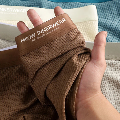 Kit com 3 Cuecas Boxer Masculinas MiiOW em Jacquard e Seda Gelada (Ice Silk) // Antibacterianas, Respiráveis e Macias