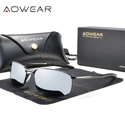 Óculos de Sol Espelhados Polarizados Retrô AOWEAR Unissex // Óculos de Sol Vintage c/ Proteção UV400 // Óculos de Direção Leves c/ Estojo