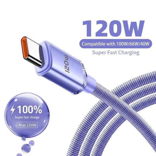Cabo PD Tipo C de 120 W, Carregamento Super Rápido // Cabo USB C // Carregador de Telefone p/ Samsung, Xiaomi e Huawei