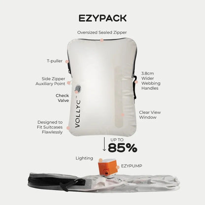 Saco de armazenamento a vácuo de 25L FLEXTAIL X VOLLYC EZYPACK // Saco Reutilizável p/ Guardar Roupas // Mochila de Viagem // Compressão de 85%.