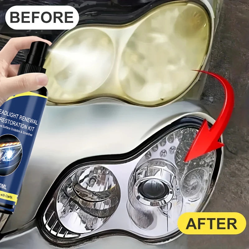 Spray Restaurador de Faróis de Cerâmica 100ml // Ferramenta Premium p/ Reparo de Faróis de Carros // Remove Amarelamento e Oxidação // Restaura a Transparência // Spray Protetor de Revestimento de Longa Duração.
