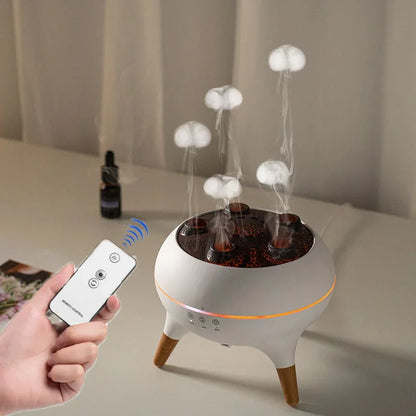 Umidificador de Ar Dinâmico Efeito Água-viva 250ml com Difusor de Óleos Essenciais // Controle Remoto e 7 Luzes Noturnas Coloridas // Ideal para Quartos