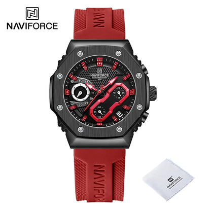 Relógio Banda de Silicone Macio NAVIFORCE // Para os Amantes do Esporte // Quartzo / Calendário / Cronógrafo // Relógio Casual Resistente à Água