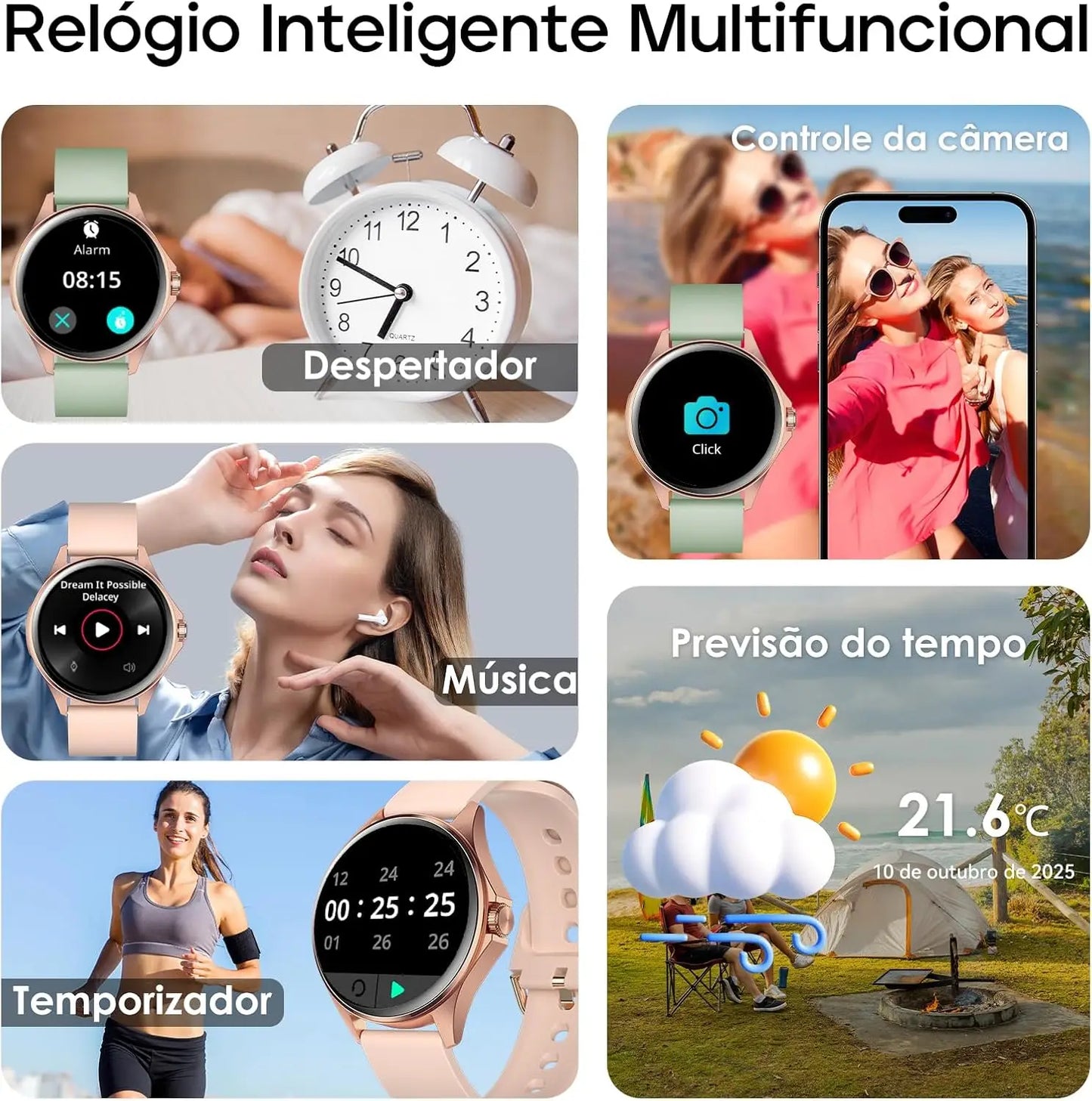 Relógio Feminino AURAFIT ELLA 1  AMOLED 1,32" // 150+ Modos Esportivos// Monitor Ciclo Menstrual // Saúde // Android/iOS