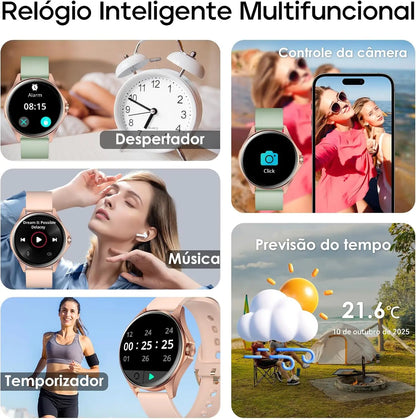 Relógio Feminino AURAFIT ELLA 1  AMOLED 1,32" // 150+ Modos Esportivos// Monitor Ciclo Menstrual // Saúde // Android/iOS