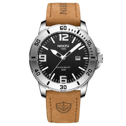 Relógios NIBOSI da Moda p/ Homens // Pulseira de Aço Inoxidável // Relógio Esportivo de Quartzo // Data Ultra Automática // Relógio Casual à Prova d'Água // Relógio Masculino