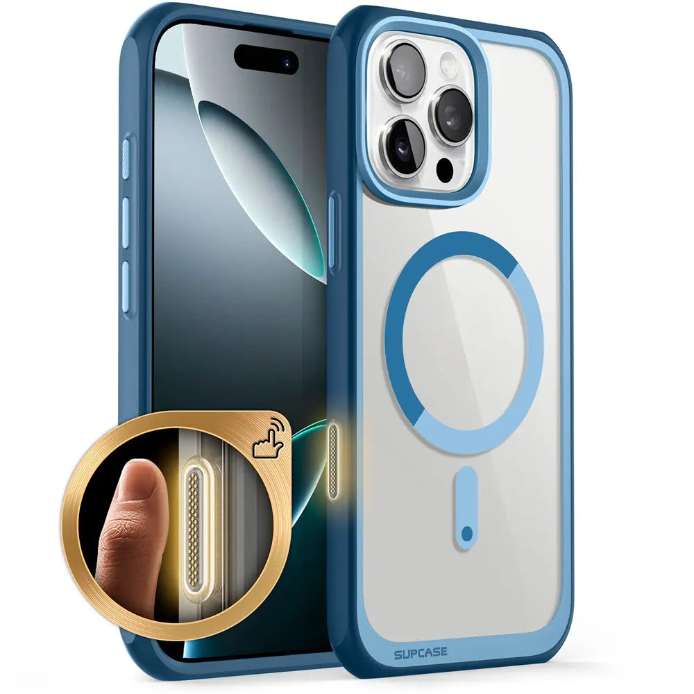 Capa SUPCASE para iPhone 16 Pro Max com botão de controle da câmera, design fino e resistente a impactos, com ímãs.