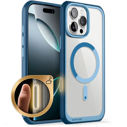 Capa SUPCASE para iPhone 16 Pro Max com botão de controle da câmera, design fino e resistente a impactos, com ímãs.