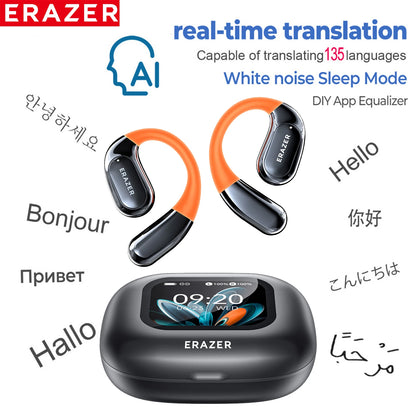 ERAZER XP15 Wireless Headphones Bluetooth 5.4 AI Translator Earbuds Glowing Earhook Upgraded LCD Touchscreen ENC Noise Reduction