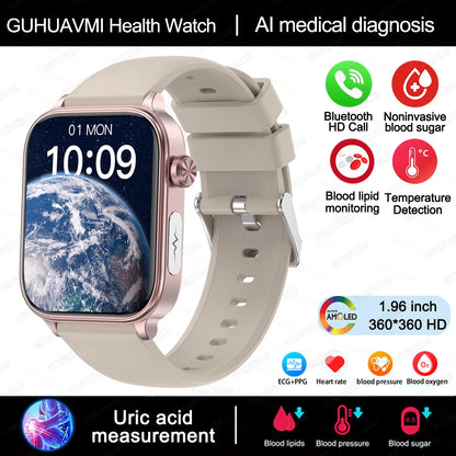 Novo 2025 ECG+PPG Relógio Inteligente de Grau Médico Feminino // Açúcar no Sangue // Lipídios no Sangue // Ácido Úrico // Rastreador de Saúde Menstrual // Smartwatches