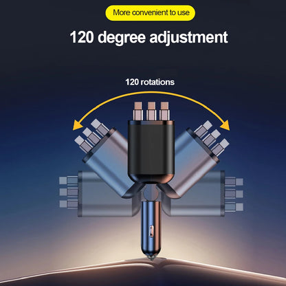 Carregador Veicular 5 em 1 (Máx. 66W) com Cabo Retrátil, PD 30W + 2,4A, Display de Voltagem e Carregamento Super-Rápido de 22,5W para iPhone e Android