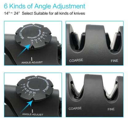 Amolador de Faca de Cozinha Multifuncional Risam // Sistema de Afiação de Faca 14 ~ 24 graus // Ângulo Ajustável em 3 Estágios // Aço de Tungstênio e Cerâmica