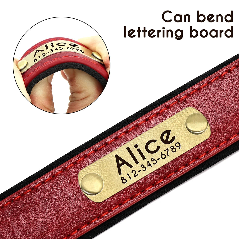 Coleira de Couro Personalizada para Cães // Conjunto de Coleira de Couro Acolchoada e Macia // Para Cães Pequenos, Médios e Grandes // Com Placa de Identificação Gravada Grátis. Um Charme!!!
