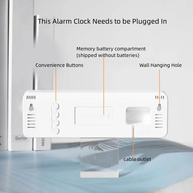 Relógio de Parede Digital Grande de 9 Polegadas // Com Alimentação USB // Temperatura, Umidade, Semana // Dimmer Automático, Horário de Verão // Despertador Eletrônico LED