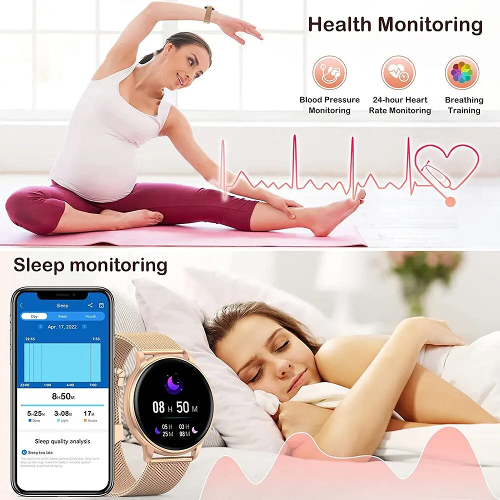 Smartwatch Feminino MEVADEN Y22 (1,32 polegadas) // Chamadas Bluetooth, Monitor de Saúde e Fitness