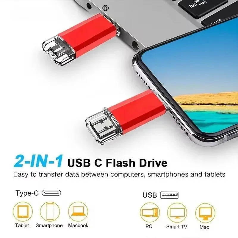 Novo Pendrive OTG 2 em 1 de 16 TB (USB 3.0 e Tipo-C) para iPhone, Samsung, Huawei, Xiaomi, Android e Notebook