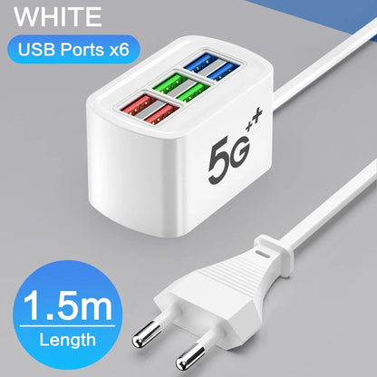 Carregador USB Rápido 6 em 1 // Régua de Energia // Estação de Carregamento de Mesa // Adaptador de Tomada USB p/ iPhone 16 Home