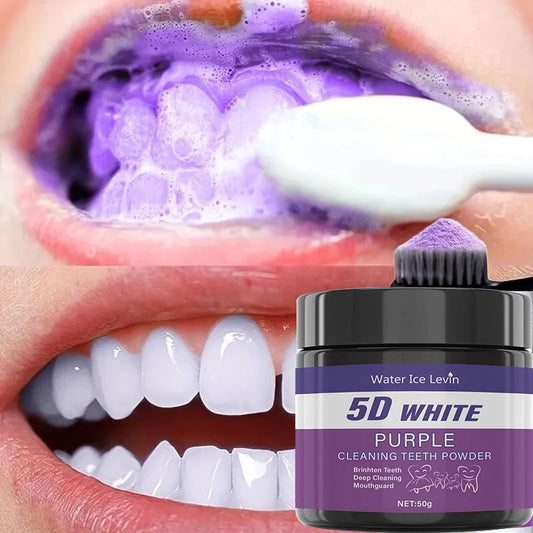 Pó Dental Roxo // Sem Sulfatos // Limpeza Profunda e Polimento // Clareia os Dentes em 5 Dias // Portátil p/ Uso Diário e Viagens.
