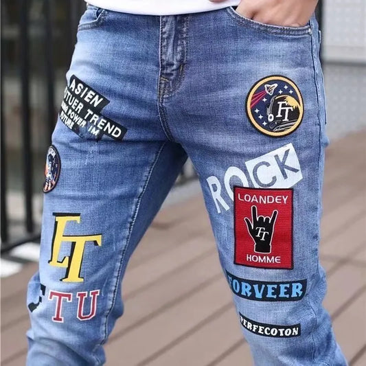 Calças de Brim Masculinas Moda de Rua / Hip-hop // Jeans Masculino Estilo Punk // Calças Jeans Verão Primavera // Masculino Elástico // Fino Ajuste e Alta Qualidade em Jeans Masculinos!!!