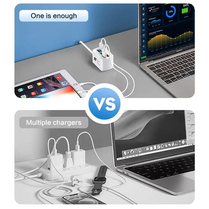 Carregador USB Rápido 6 em 1 // Régua de Energia // Estação de Carregamento de Mesa // Adaptador de Tomada USB p/ iPhone 16 Home
