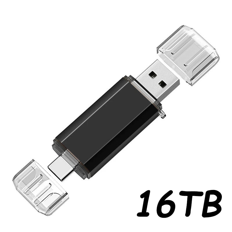 Novo Pendrive OTG 2 em 1 de 16 TB (USB 3.0 e Tipo-C) para iPhone, Samsung, Huawei, Xiaomi, Android e Notebook